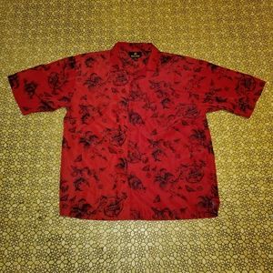 vintage red and balck floral butterfly button up